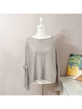 ZARA Knitwear Collection Grey Silver Sparkle Bell Sleeve Blouse – NWT